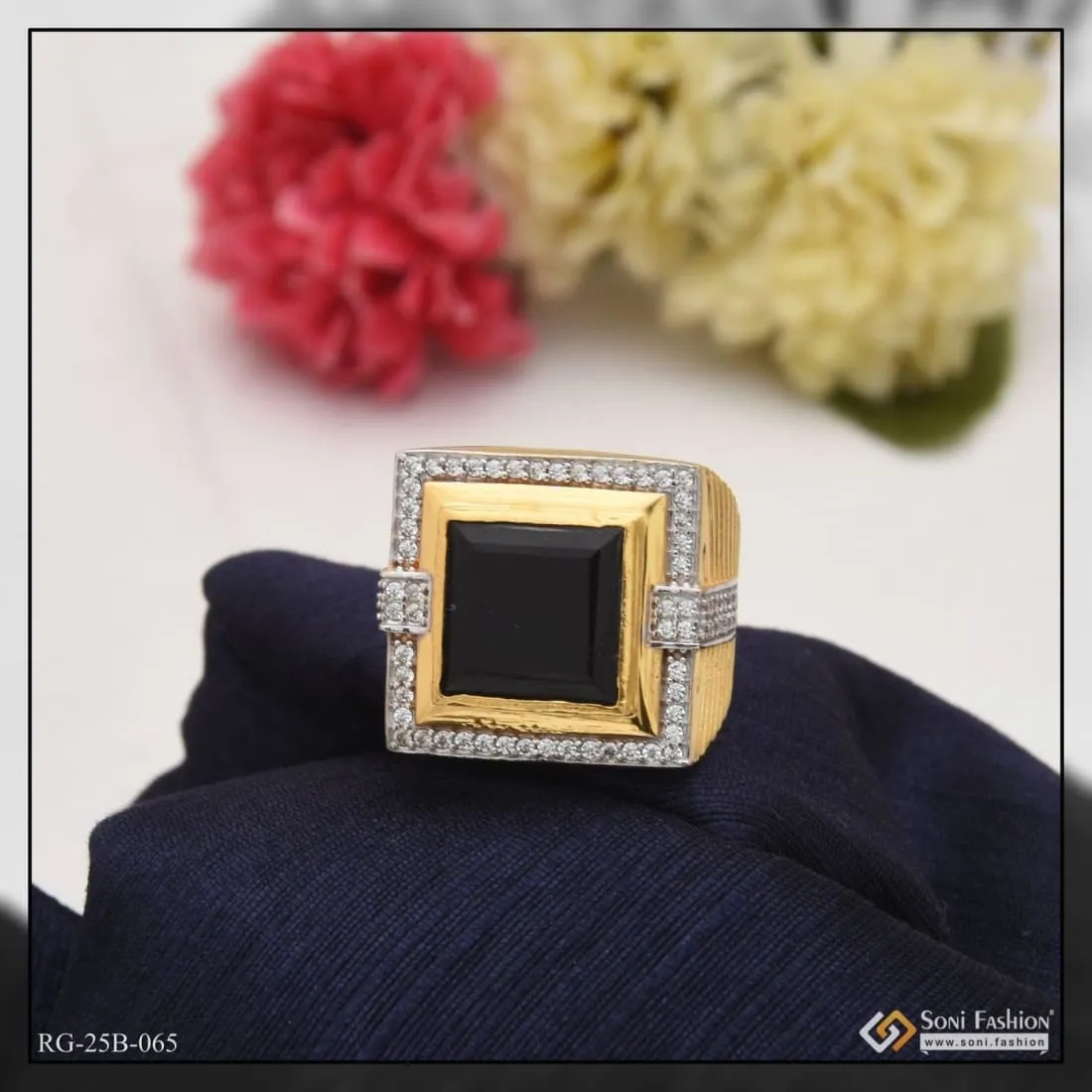1 Gram Gold Forming Black Stone Chic Design Superior Quality Ring - Style B065