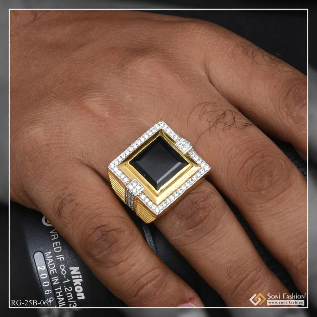 1 Gram Gold Forming Black Stone Chic Design Superior Quality Ring - Style B065
