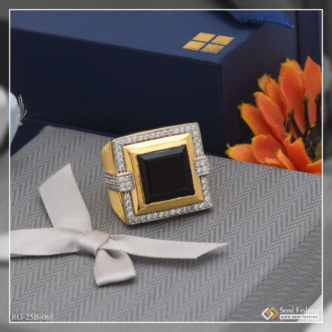 1 Gram Gold Forming Black Stone Chic Design Superior Quality Ring - Style B065