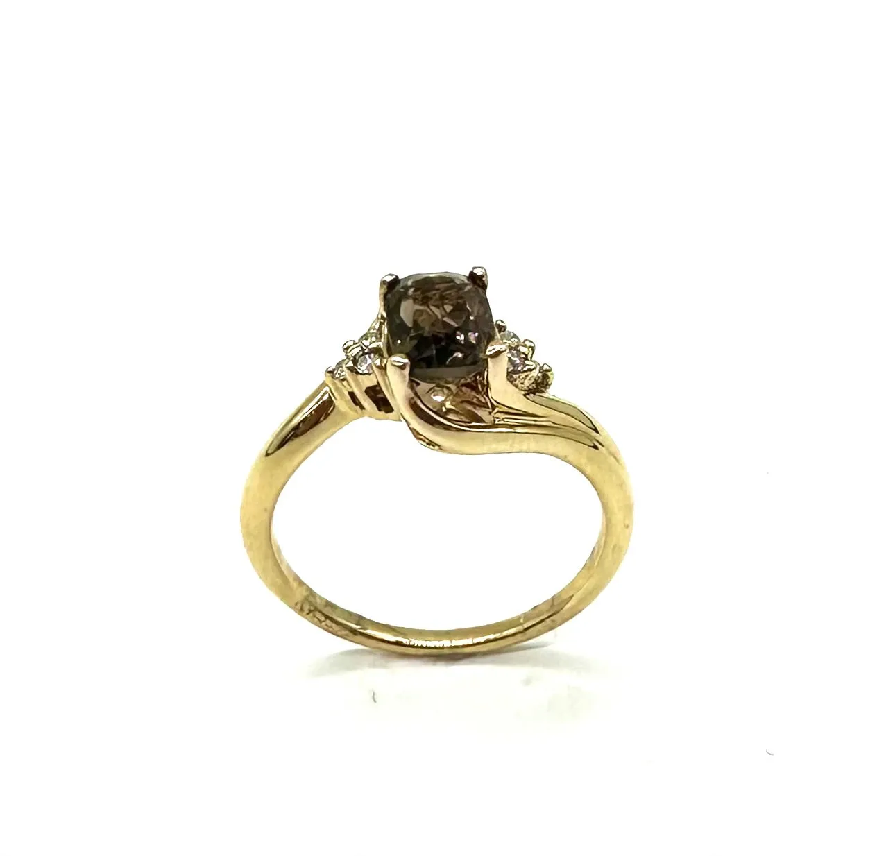 10k Yellow Gold Oval Smoky Topaz Ring with Diamond Accents