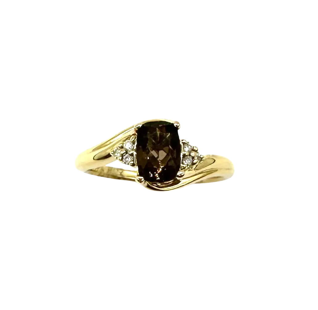 10k Yellow Gold Oval Smoky Topaz Ring with Diamond Accents