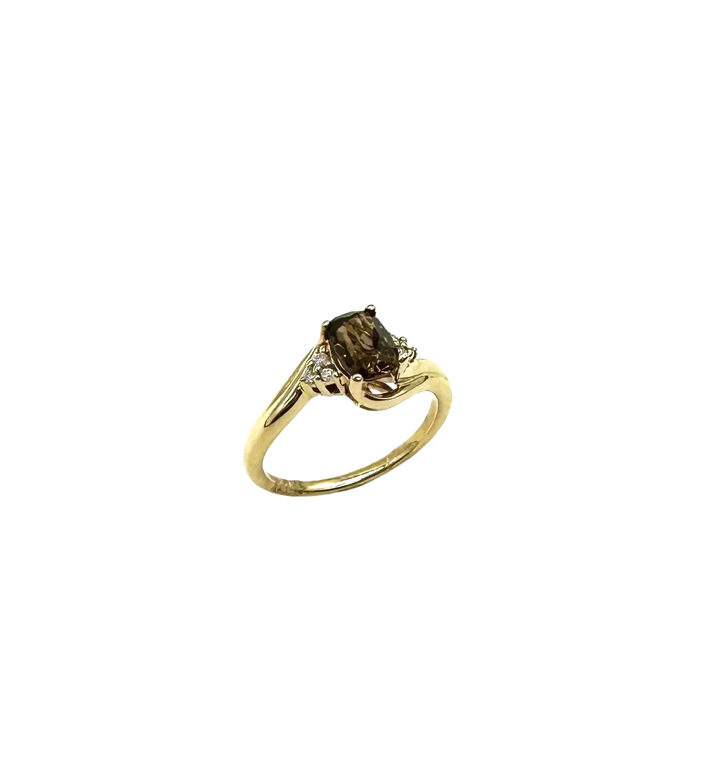 10k Yellow Gold Oval Smoky Topaz Ring with Diamond Accents