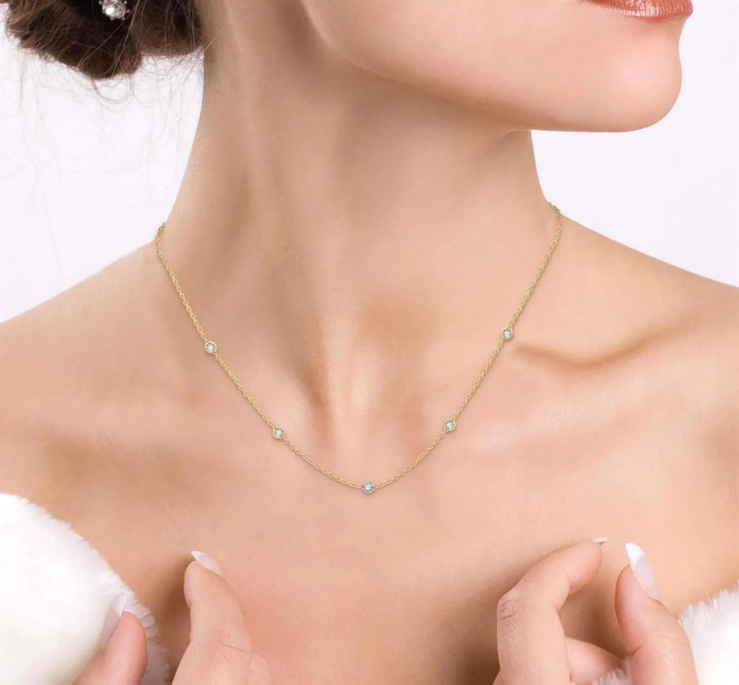 14K Gold Diamond Station Necklace