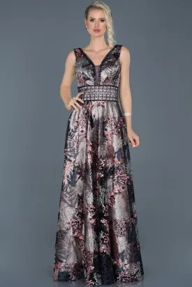 15994 Navy Blue-Pink Embroidered Tulle Dress