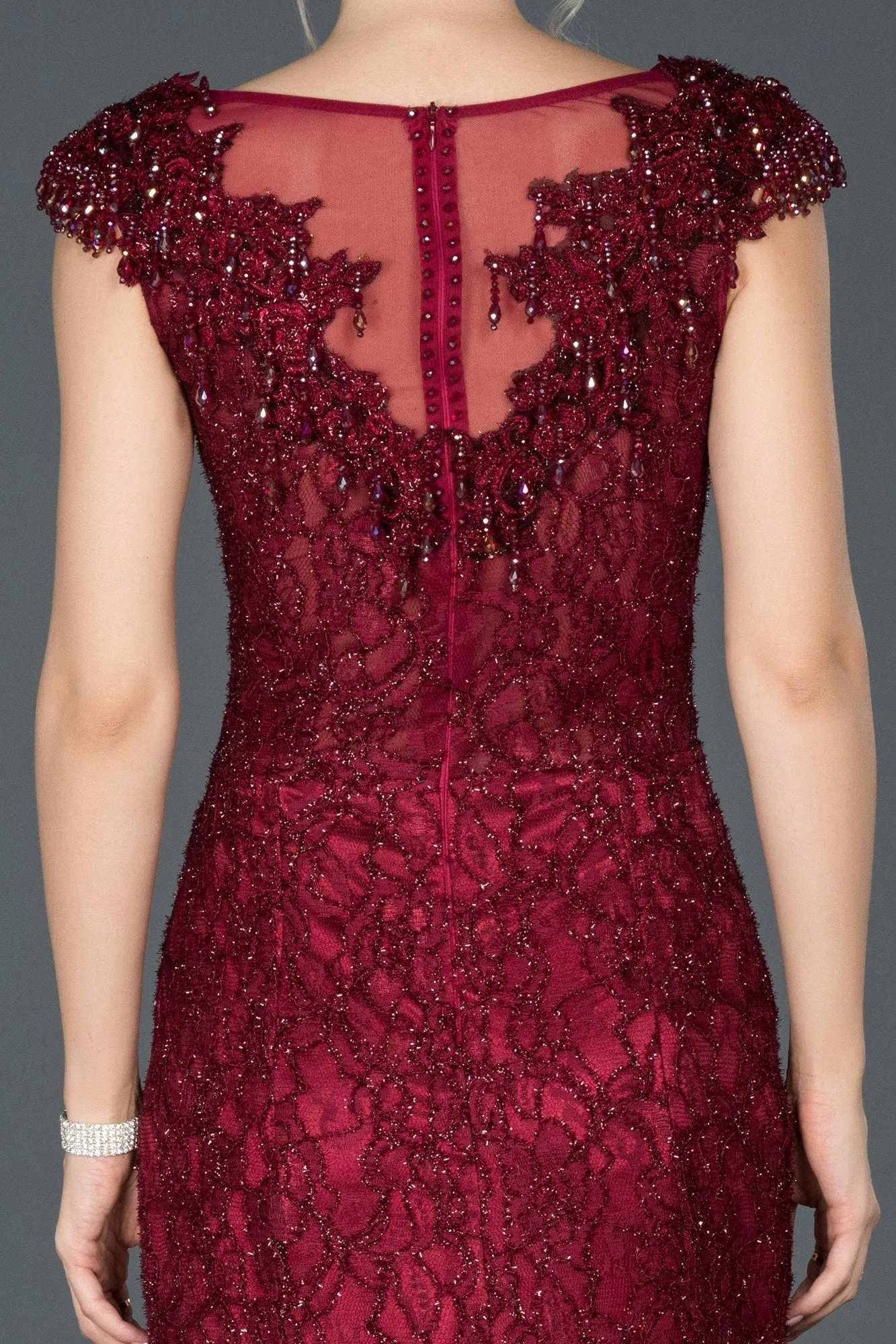 16994 Claret Red Shimmer Lace Dress