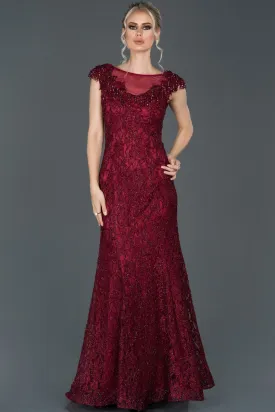 16994 Claret Red Shimmer Lace Dress