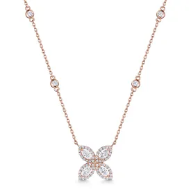 18ct Rose Gold Four Petal Marquise And Round Brilliant Cut Diamond Pendant