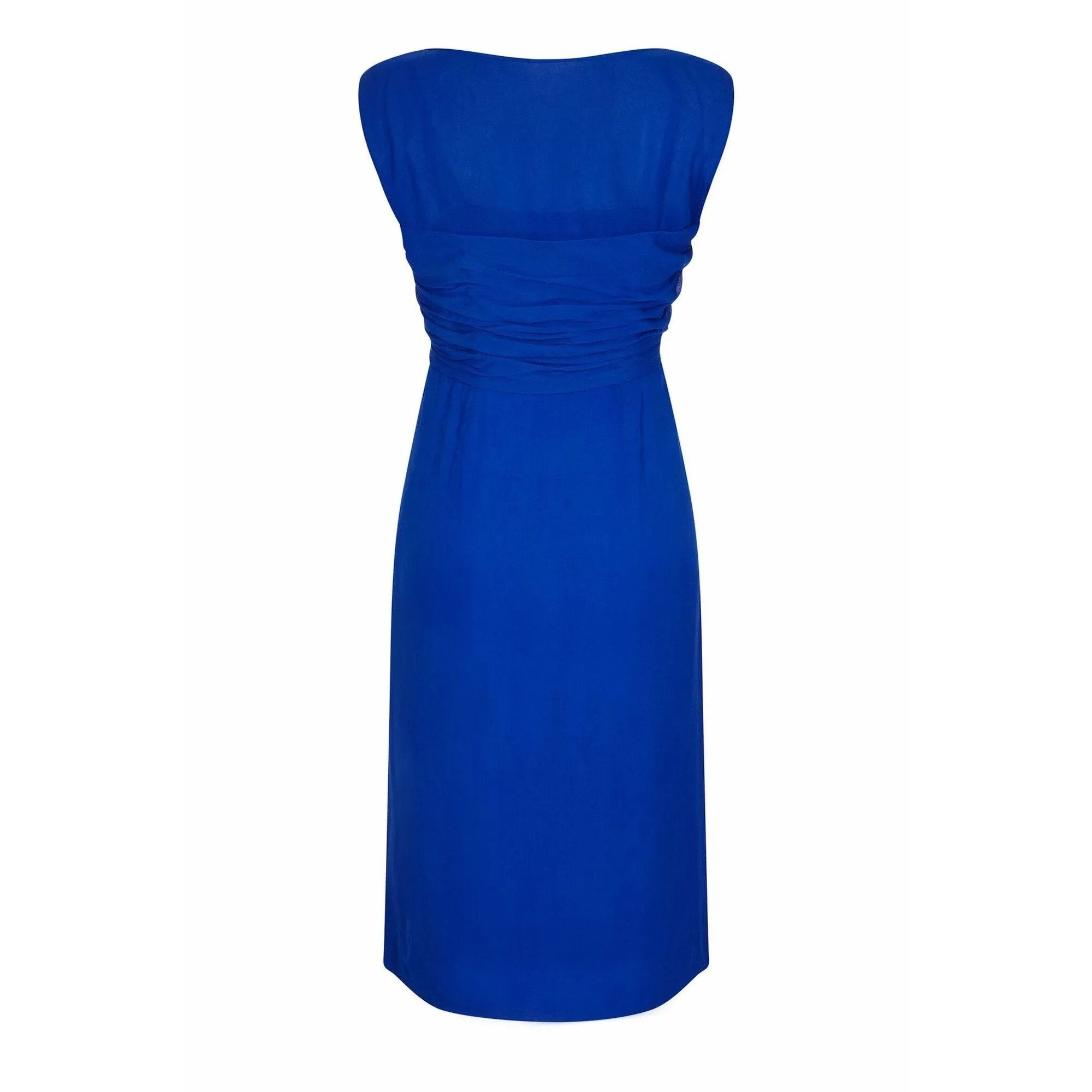 1950s Couture Cobalt Blue Silk Chiffon Evening Dress With Matching Slip
