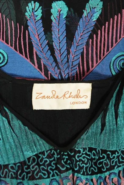 1970 Zandra Rhodes Hand-Painted 'Indian Feathers' Sheer Silk Dress Set