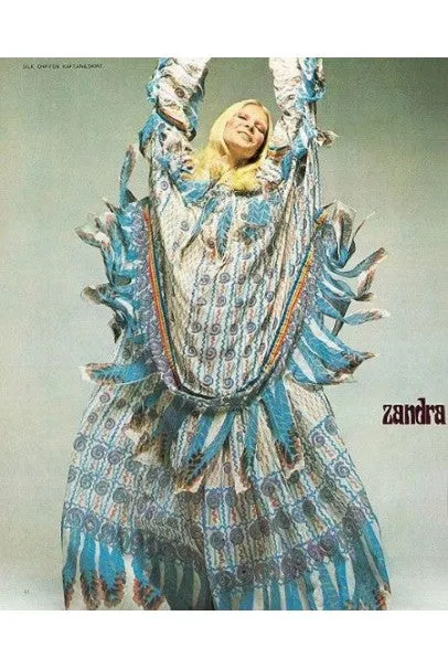 1970 Zandra Rhodes Hand-Painted 'Indian Feathers' Sheer Silk Dress Set