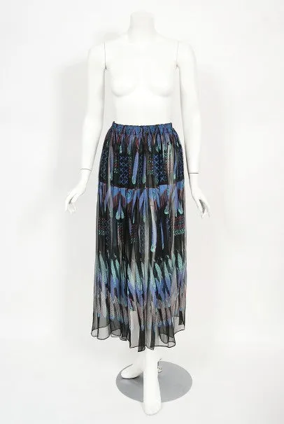 1970 Zandra Rhodes Hand-Painted 'Indian Feathers' Sheer Silk Dress Set