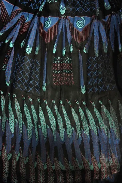1970 Zandra Rhodes Hand-Painted 'Indian Feathers' Sheer Silk Dress Set