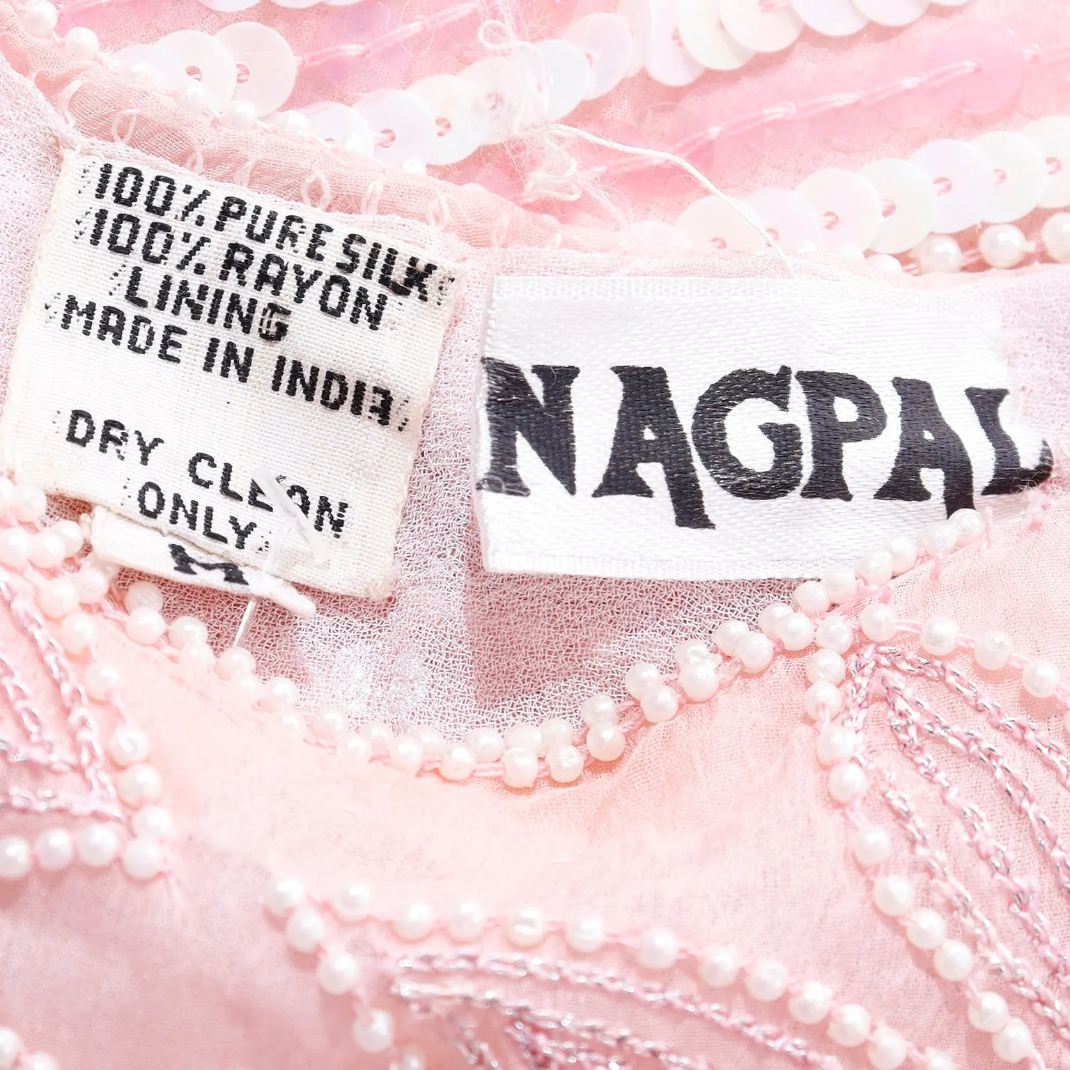 1970s Pink Beaded Sequin Silk Evening Dress