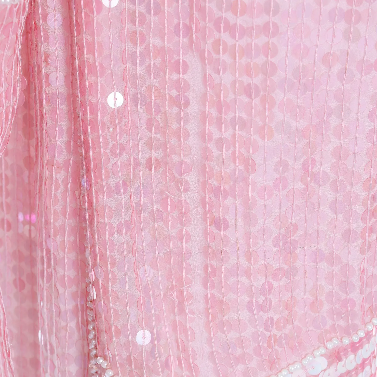 1970s Pink Beaded Sequin Silk Evening Dress