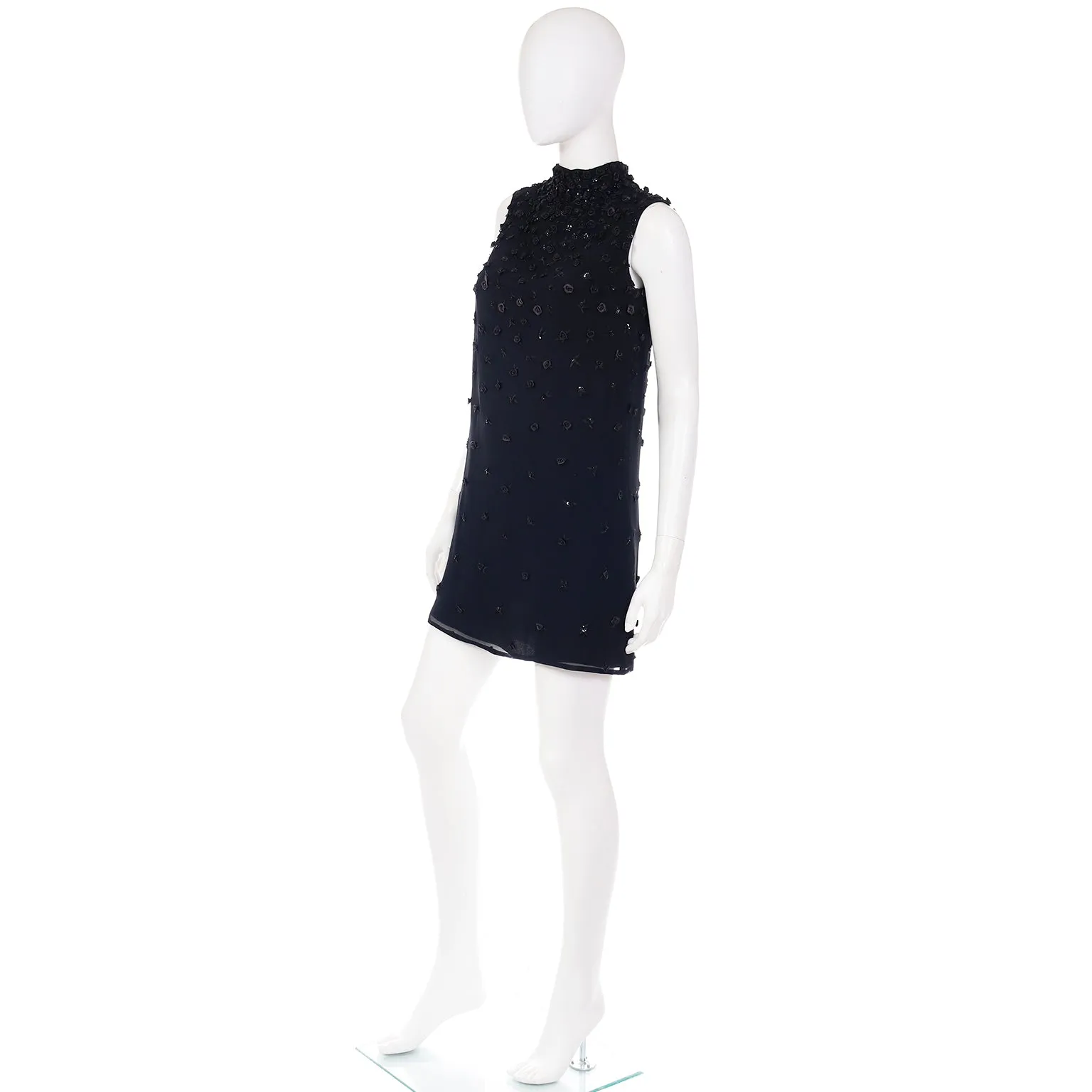 1990s Fendi Karl Lagerfeld Vintage Black Silk Evening Dress w Appliques