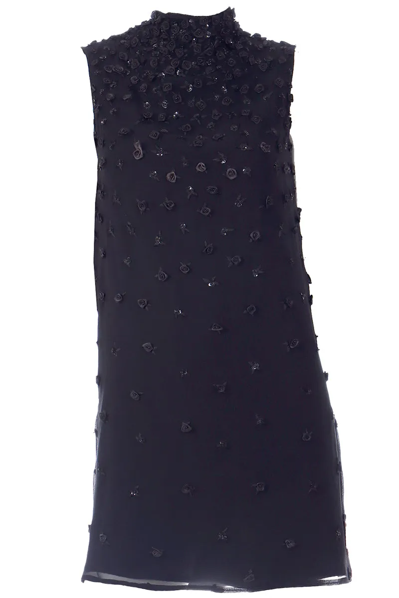 1990s Fendi Karl Lagerfeld Vintage Black Silk Evening Dress w Appliques