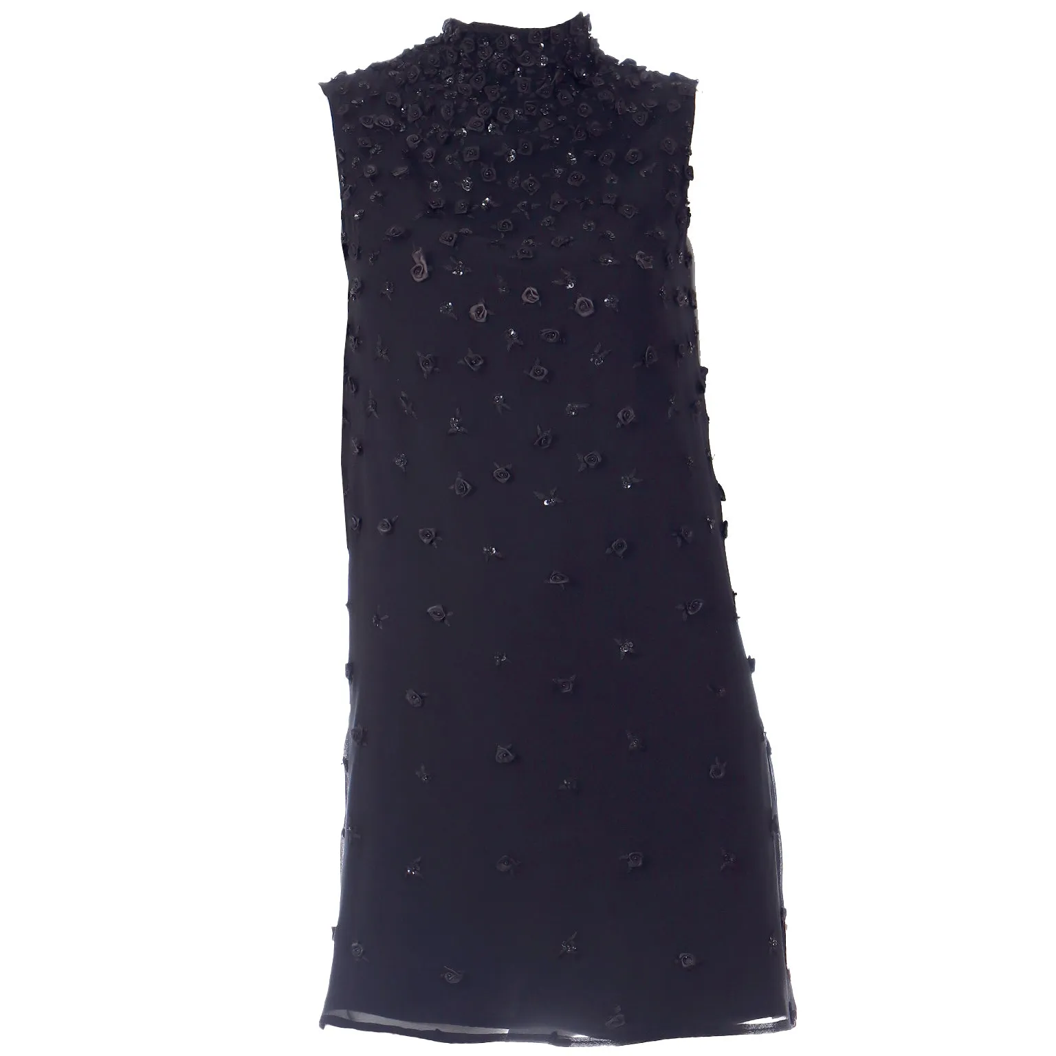 1990s Fendi Karl Lagerfeld Vintage Black Silk Evening Dress w Appliques