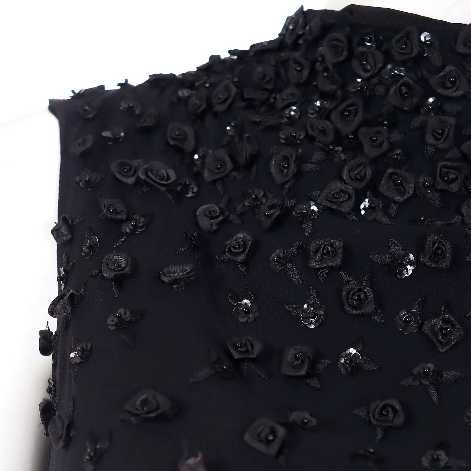 1990s Fendi Karl Lagerfeld Vintage Black Silk Evening Dress w Appliques