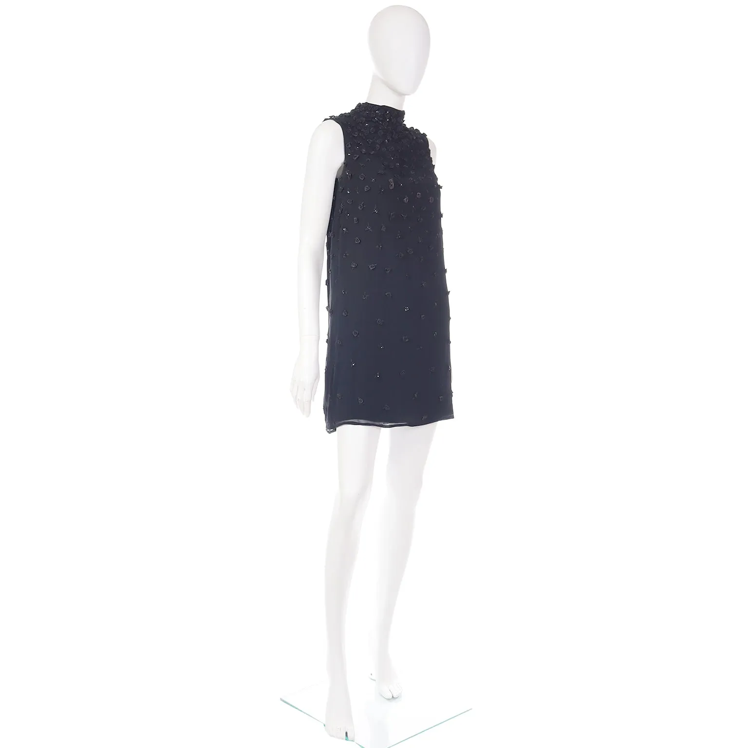 1990s Fendi Karl Lagerfeld Vintage Black Silk Evening Dress w Appliques