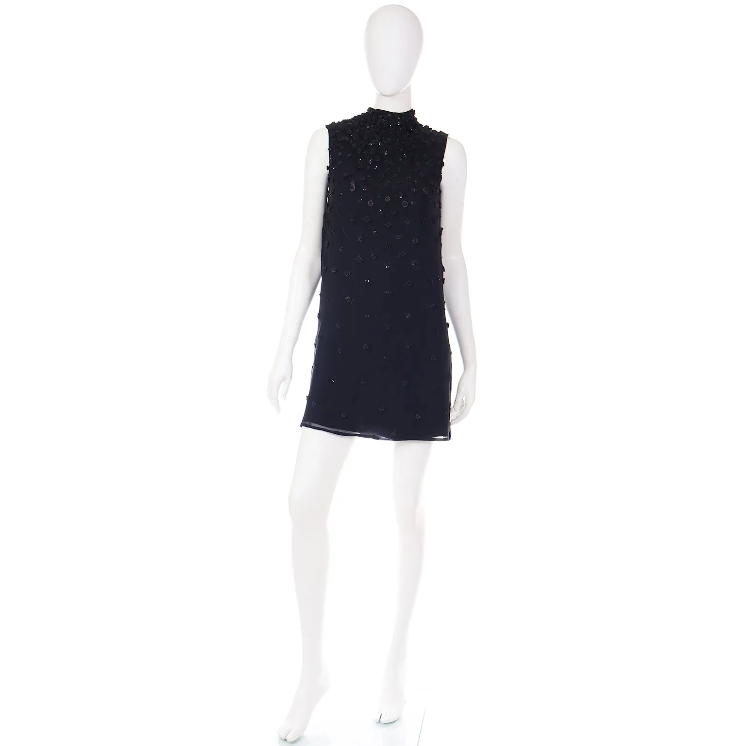 1990s Fendi Karl Lagerfeld Vintage Black Silk Evening Dress w Appliques
