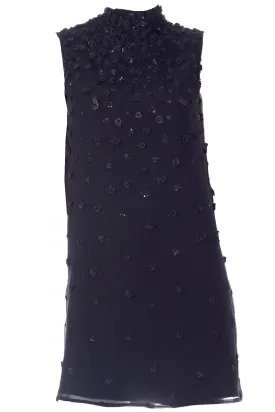 1990s Fendi Karl Lagerfeld Vintage Black Silk Evening Dress w Appliques