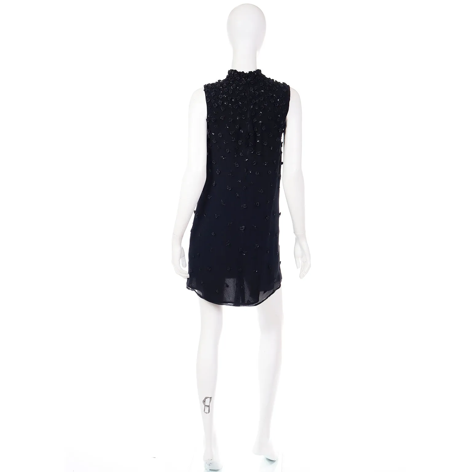 1990s Fendi Karl Lagerfeld Vintage Black Silk Evening Dress w Appliques