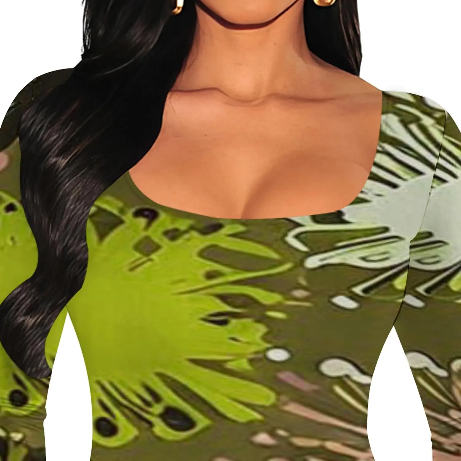2024 Women's Casual Square Neck Long Sleeve Tie Dye Sexy Bodycon Fall Maxi Dresses Evening Formal Cocktail Party Club Dress
