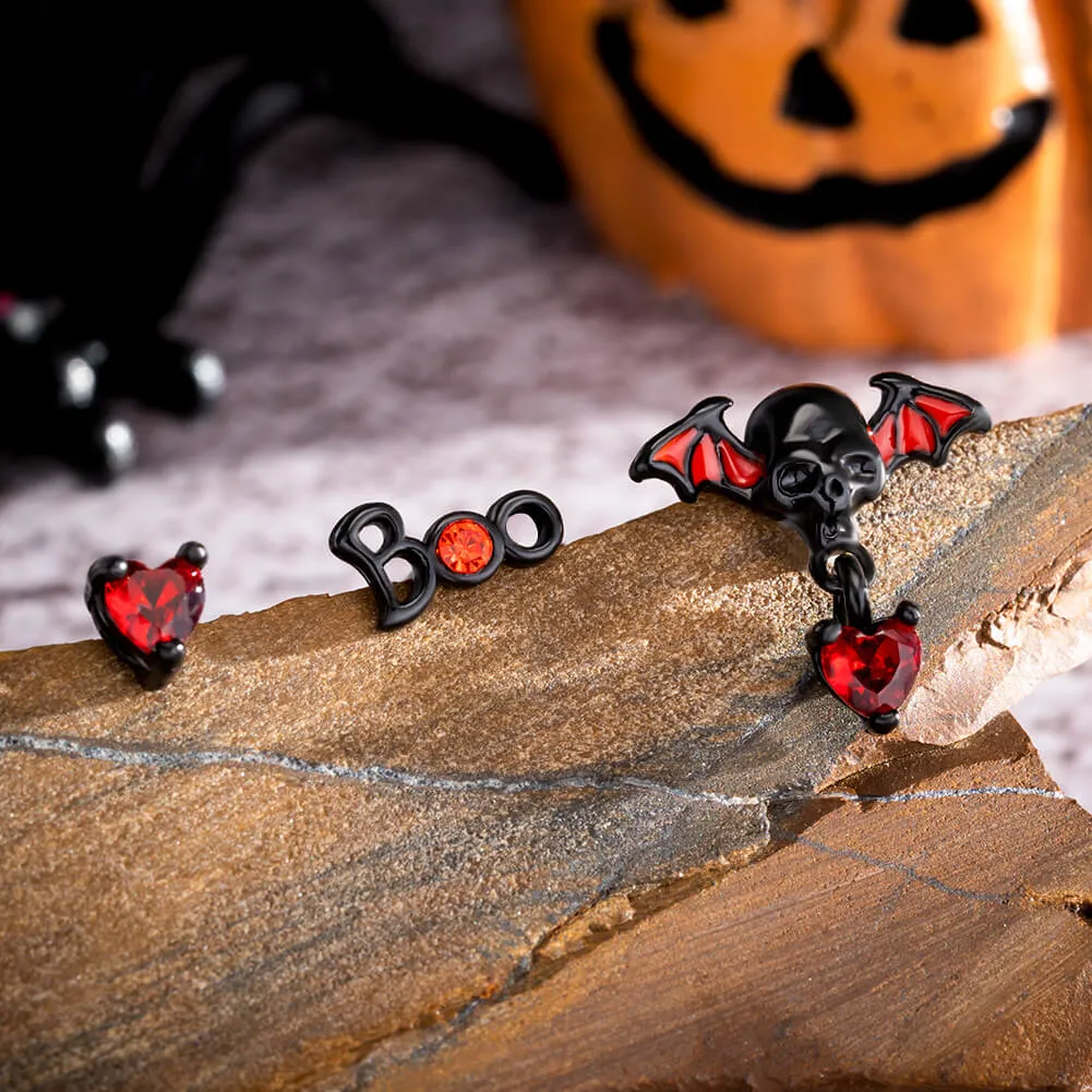 20G 3PCS Skull Head/Boo/Heart Top L-Shaped Nostril Studs Set