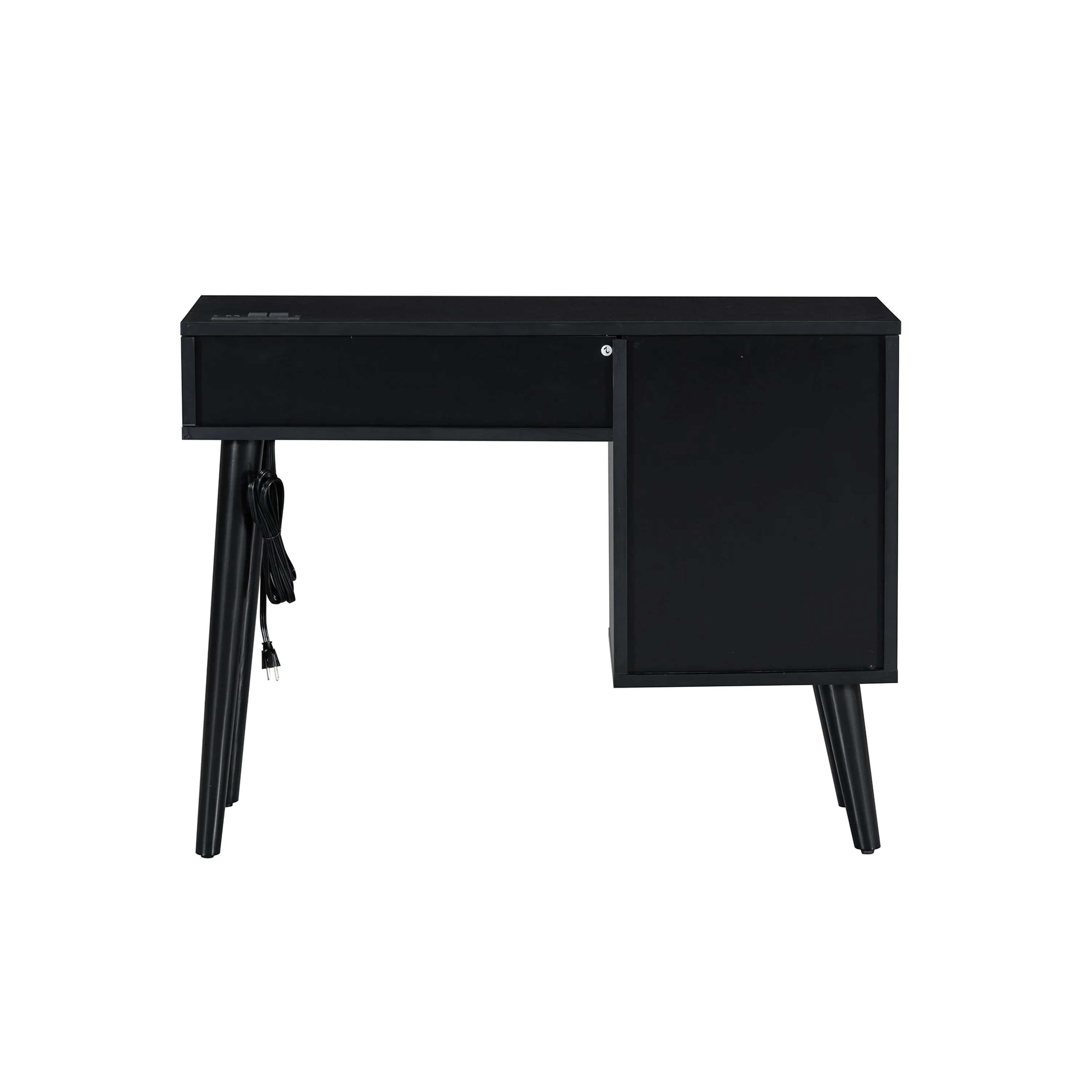 3-Piece Bedroom Set: Queen Bed Frame, Vintage Nightstand, Makeup Vanity Set with Stool, Black