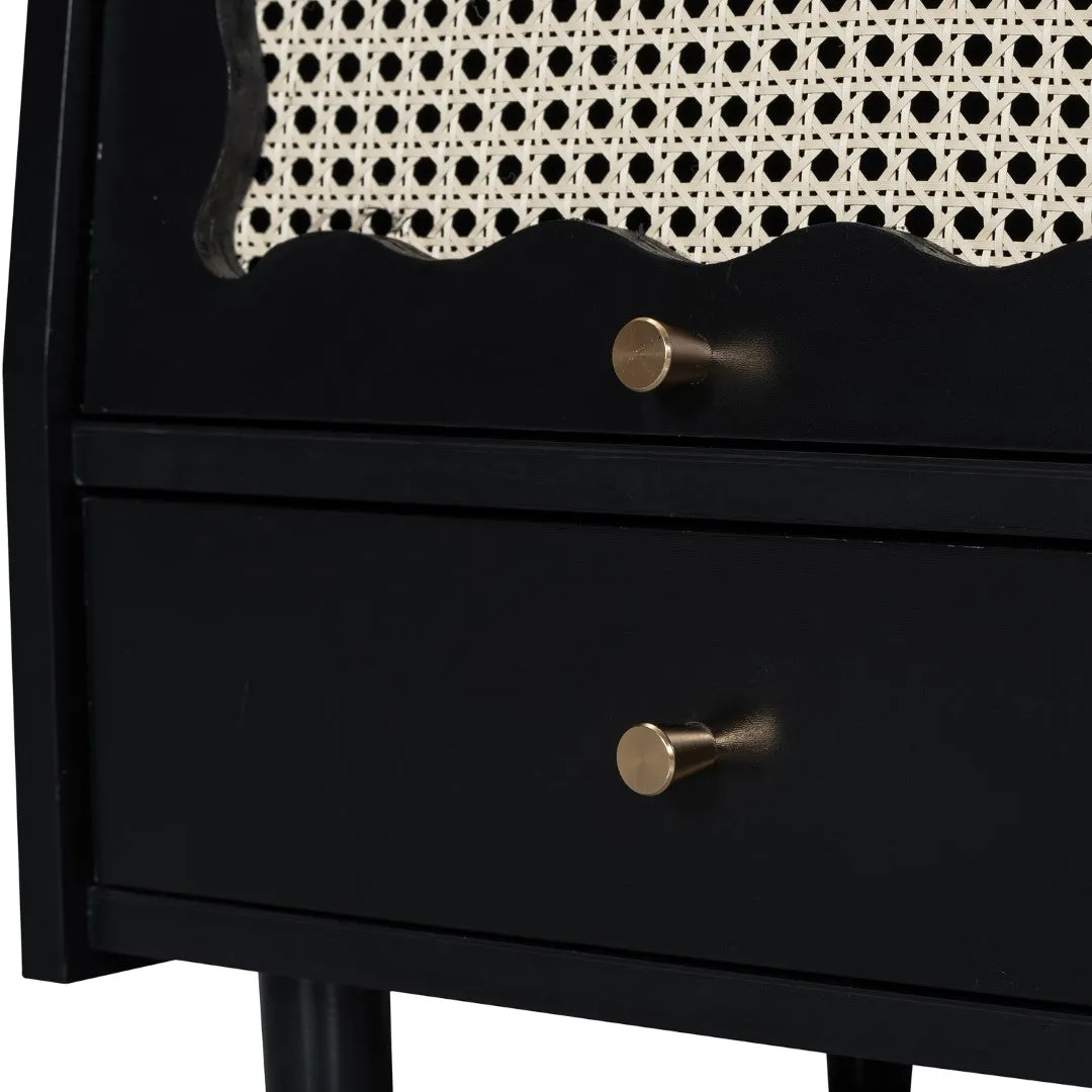 3-Piece Bedroom Set: Queen Bed Frame, Vintage Nightstand, Makeup Vanity Set with Stool, Black