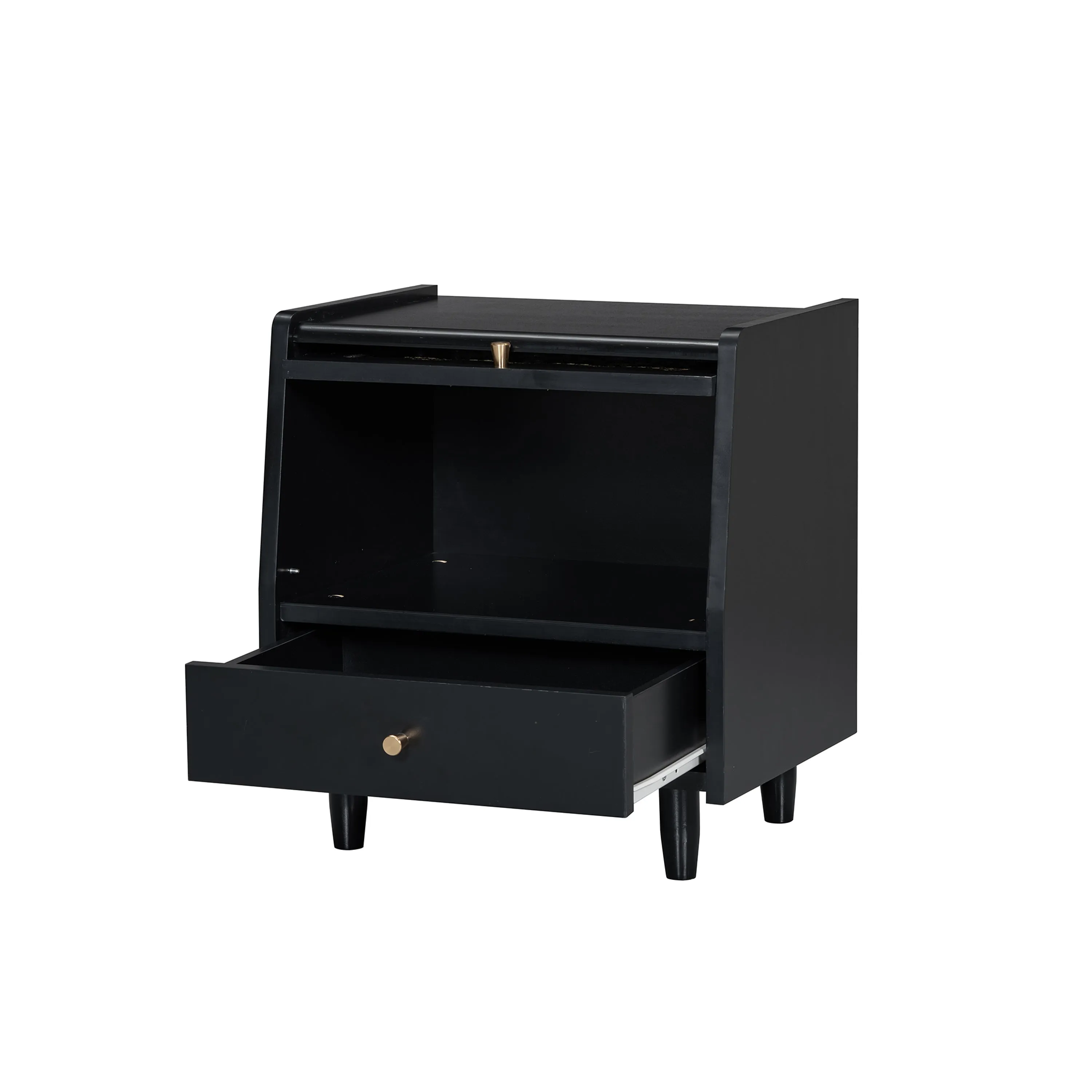3-Piece Bedroom Set: Queen Bed Frame, Vintage Nightstand, Makeup Vanity Set with Stool, Black