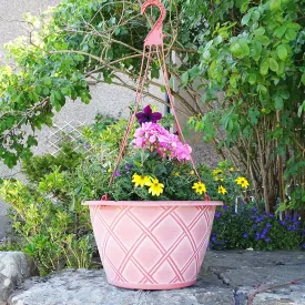 35cm Bell Lattice Basket Terracotta/White Plant Pot