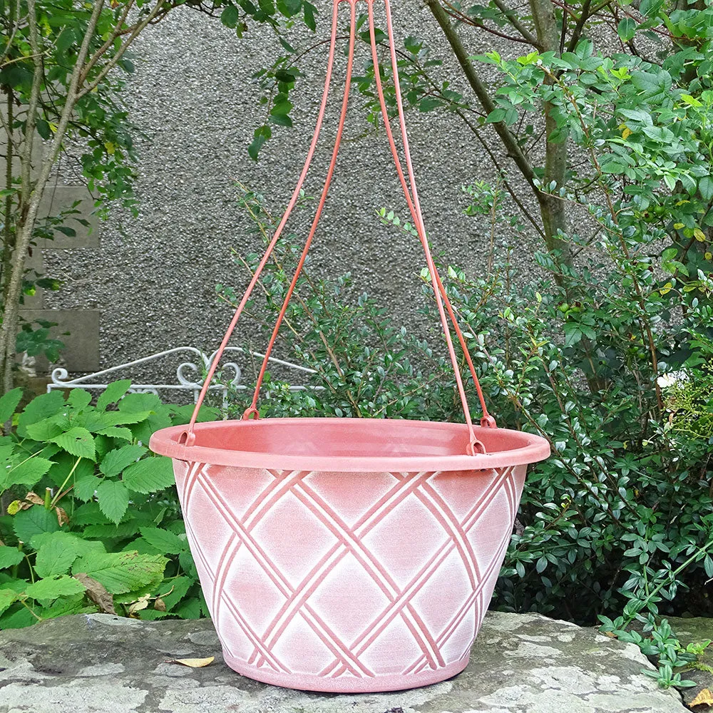 35cm Bell Lattice Basket Terracotta/White Plant Pot