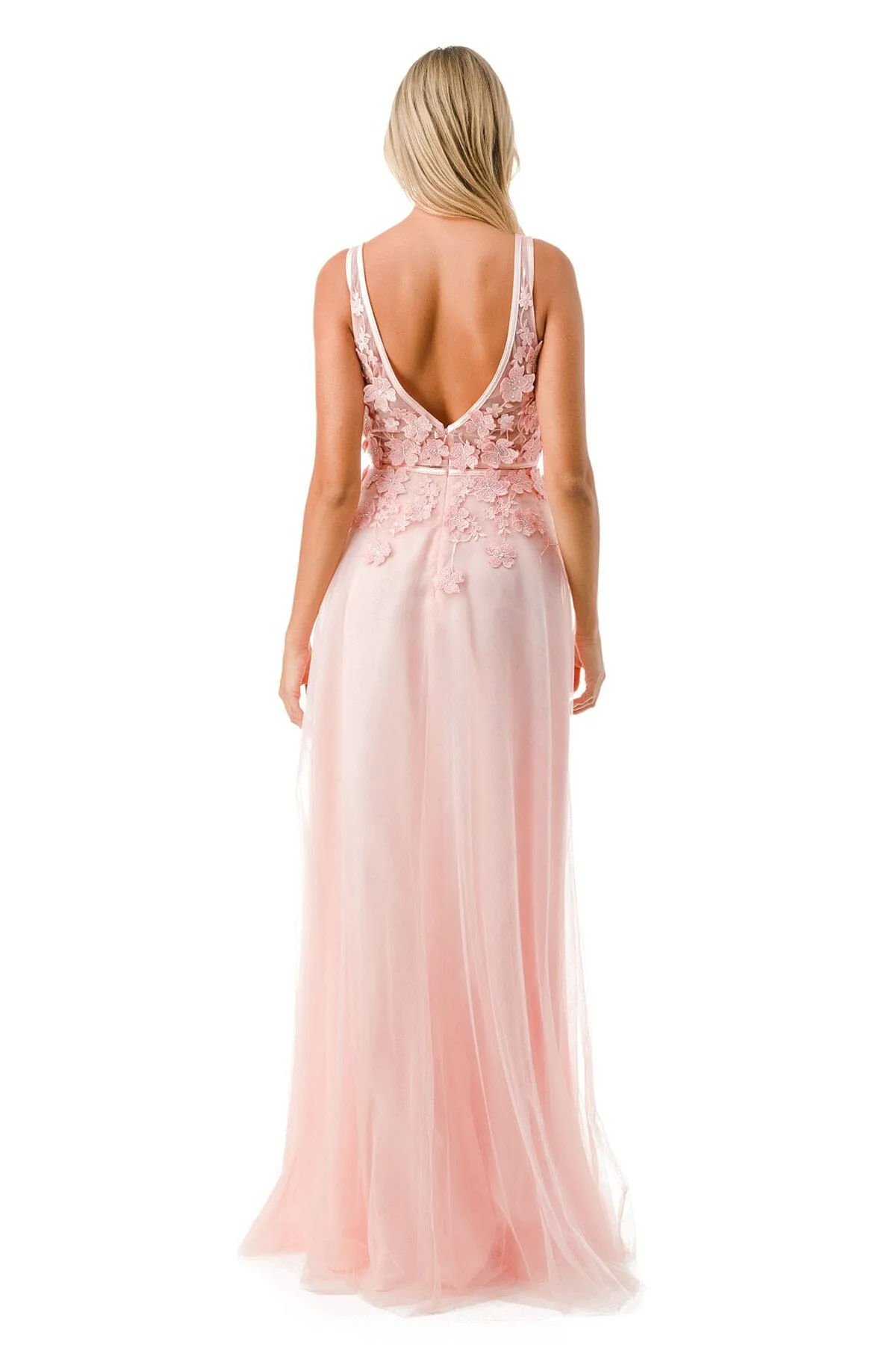 3D Floral Deep V-Neck Tulle Gown by Coya P2114