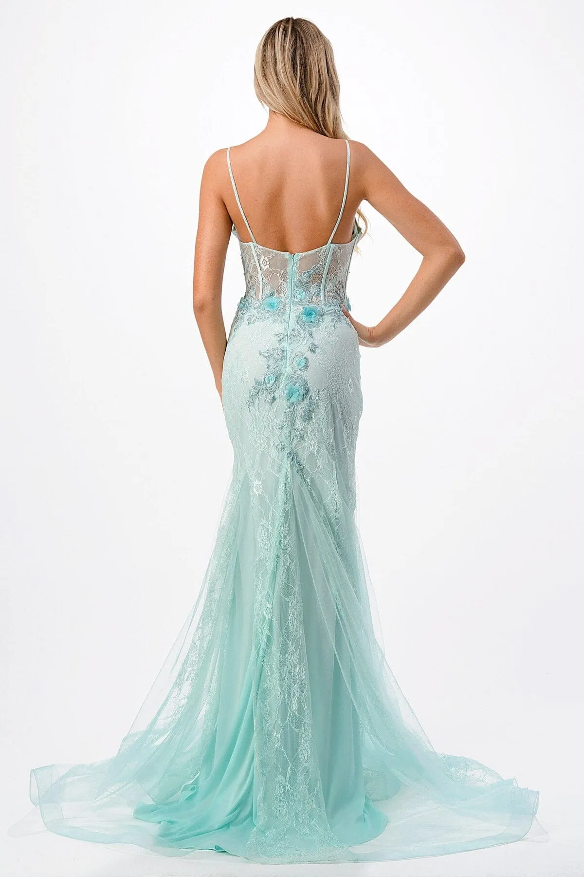 3D Floral Fitted Bustier Gown by Coya P2120