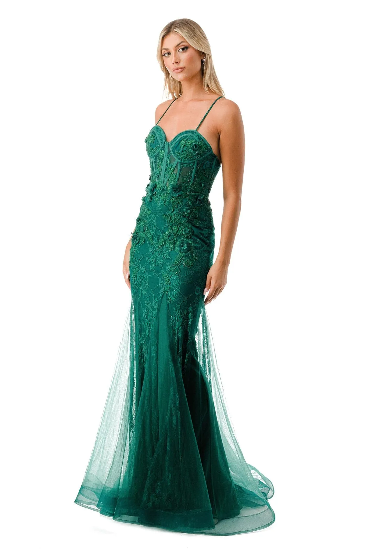 3D Floral Fitted Bustier Gown by Coya P2120