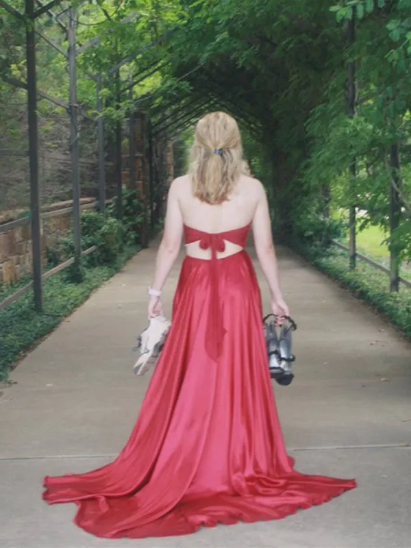 A Line Halter Neck 2 Pieces Lace Red Long Prom with Leg Slit, Lace Red Formal, Evening