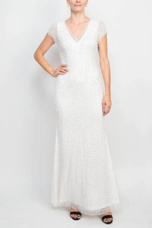 Adrianna Papell AP1E208531 - Beaded Mesh V-Neck Evening Gown