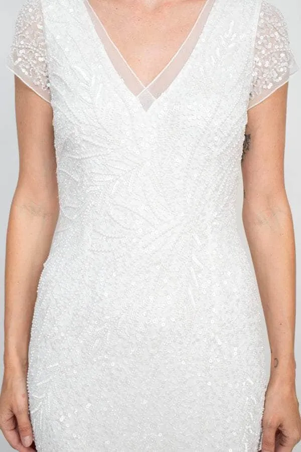 Adrianna Papell AP1E208531 - Beaded Mesh V-Neck Evening Gown