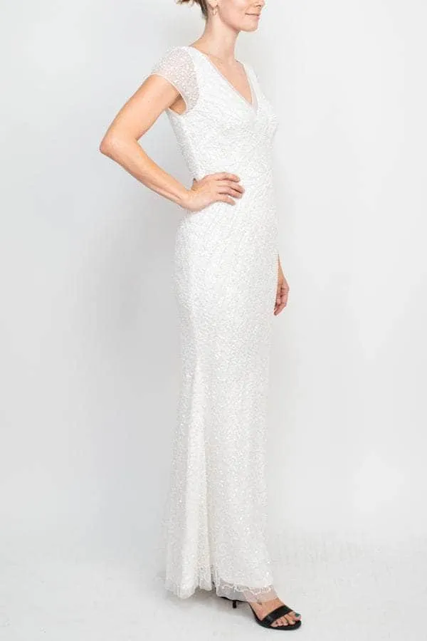 Adrianna Papell AP1E208531 - Beaded Mesh V-Neck Evening Gown