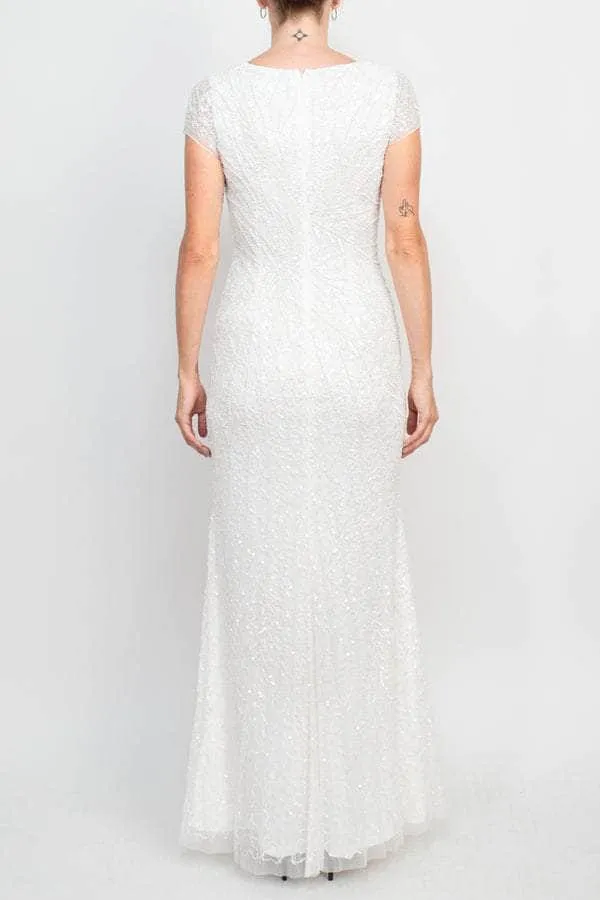 Adrianna Papell AP1E208531 - Beaded Mesh V-Neck Evening Gown