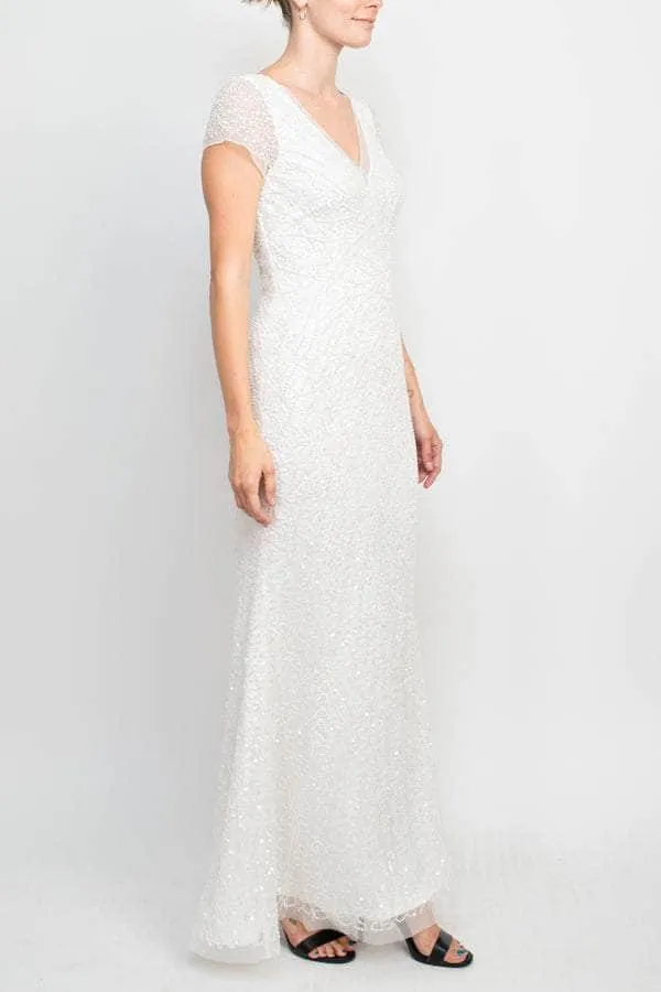 Adrianna Papell AP1E208531 - Beaded Mesh V-Neck Evening Gown