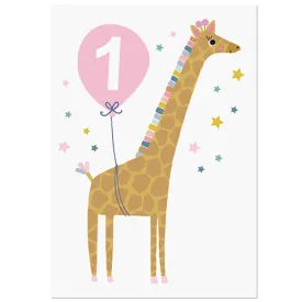 Age 1 Giraffe Greetings Card (White Background) by Mifkins