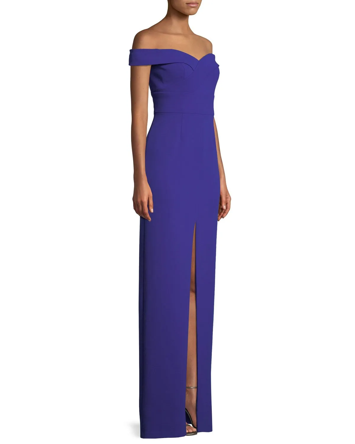 Aidan Mattox - MN1E202585 Off-Shoulder Scuba Crepe Long Sheath Dress