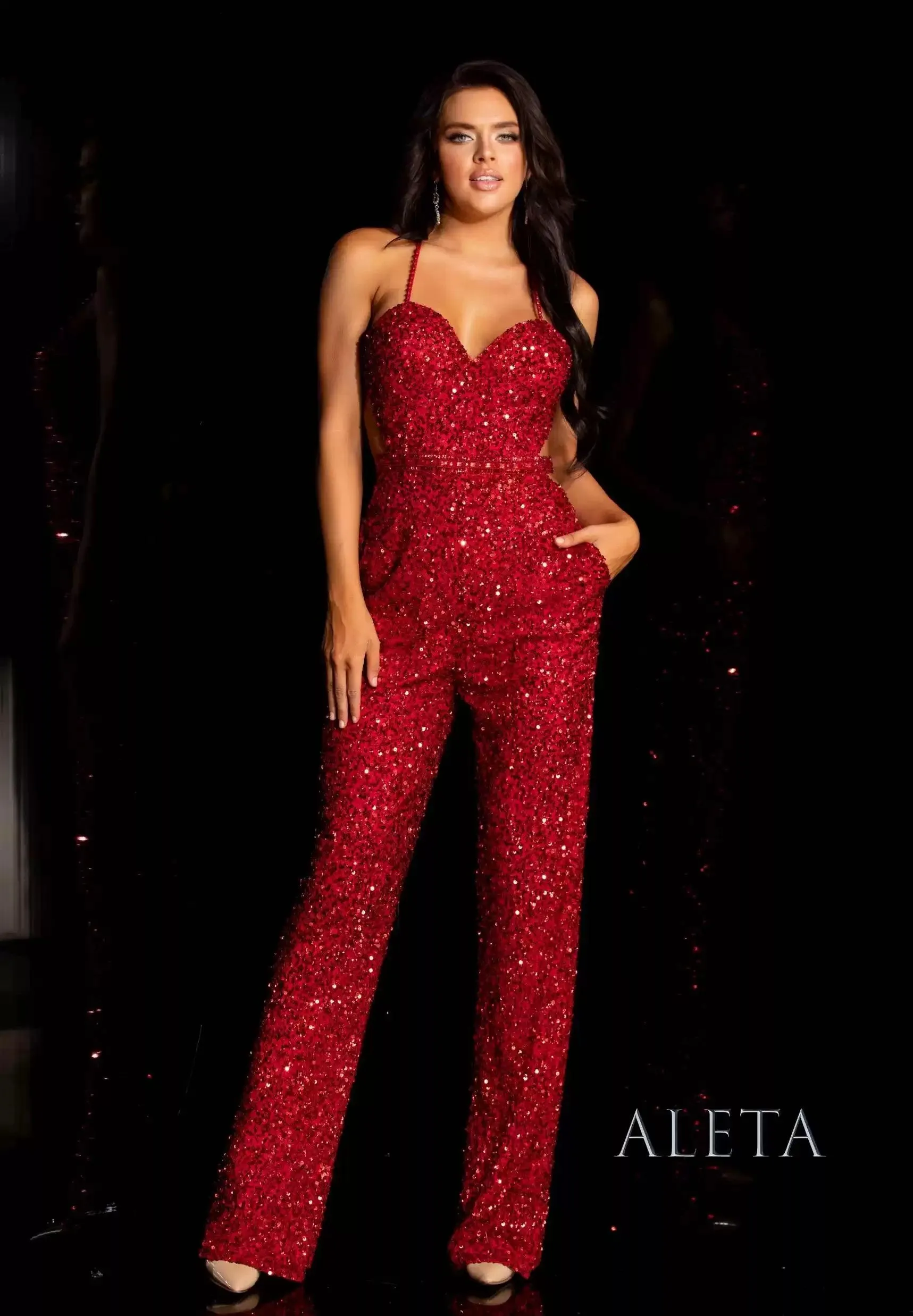 Aleta 954 Sequins Long Formal Evening Prom Jumpsuit