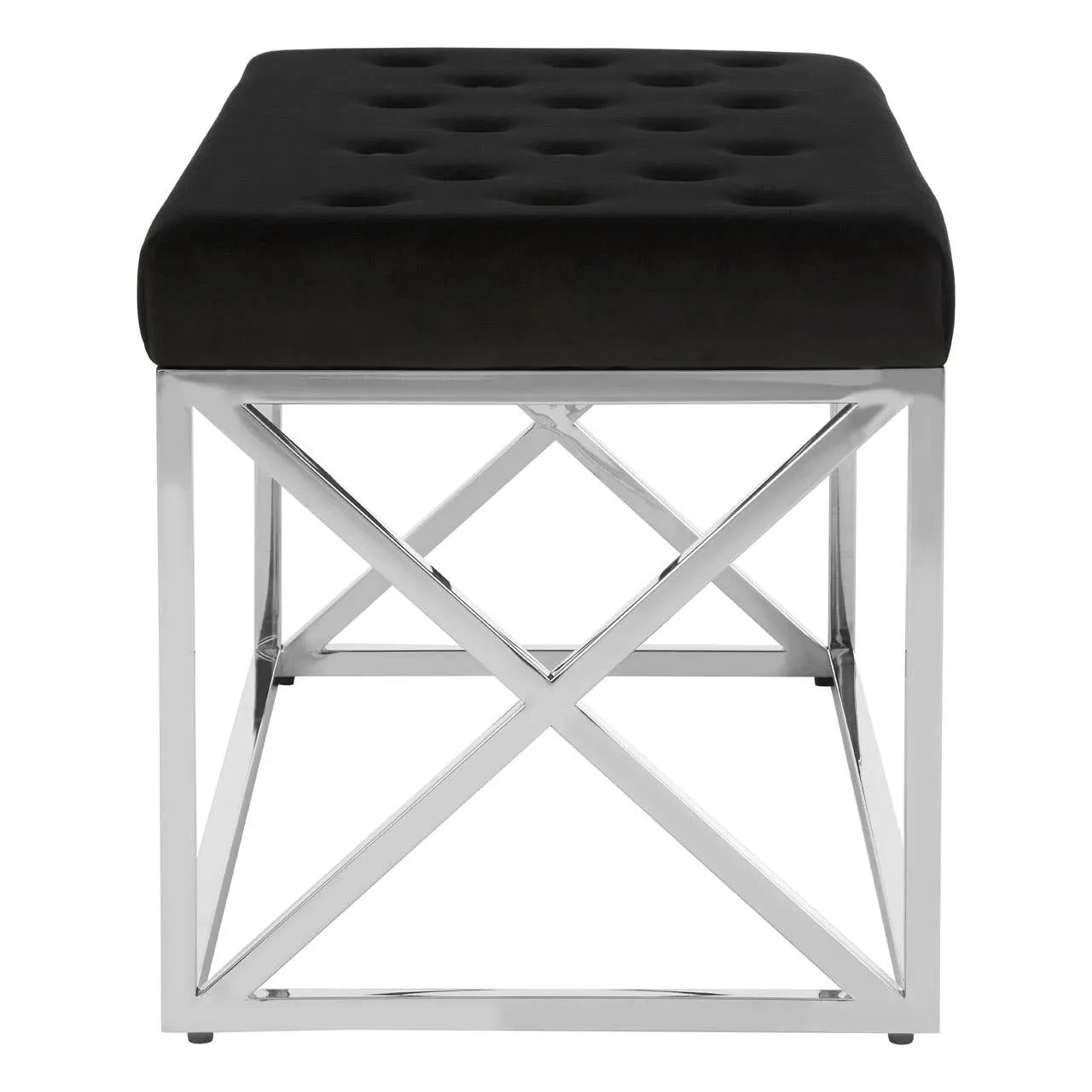 Allure Black Tufted Seat / Silver Finish Bench