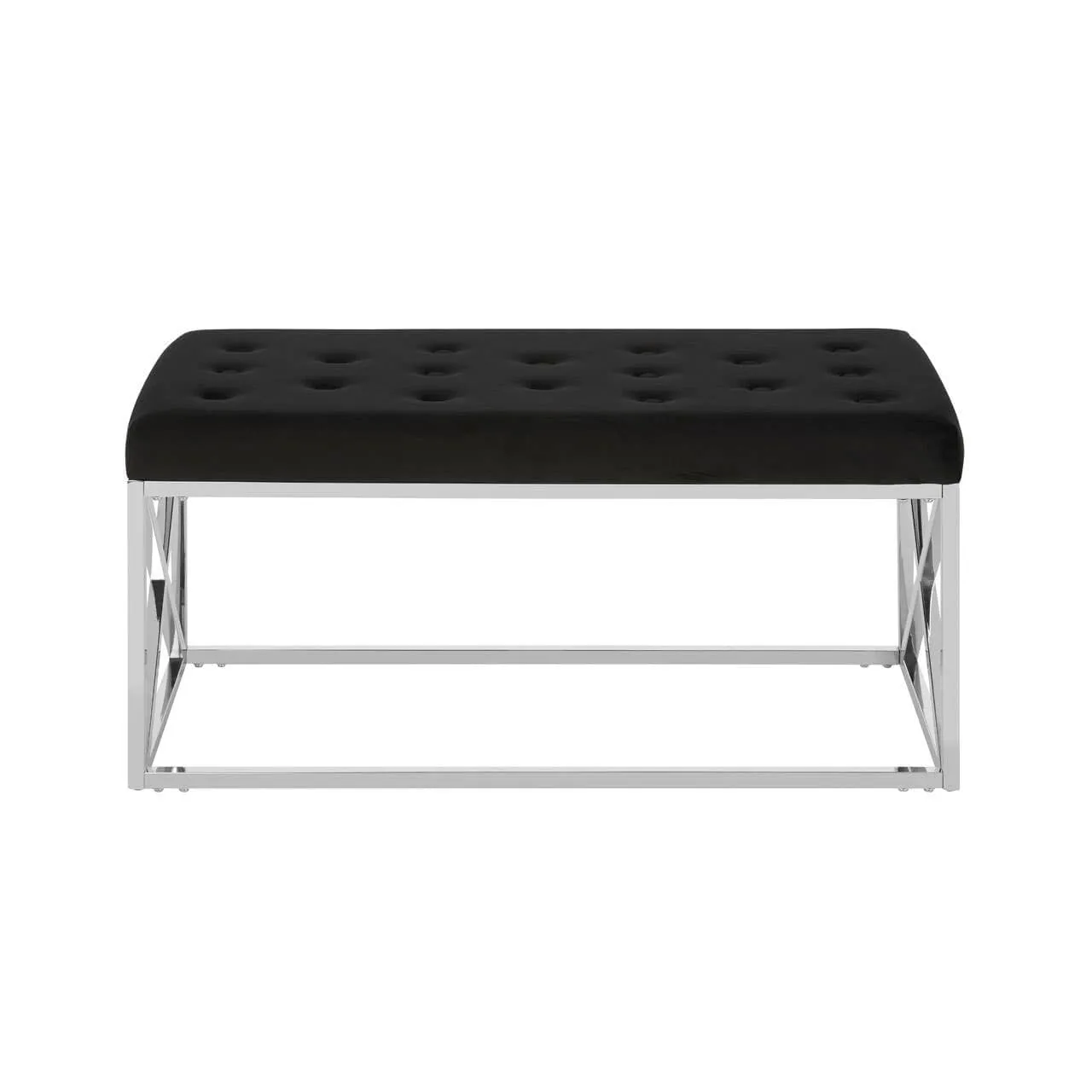 Allure Black Tufted Seat / Silver Finish Bench