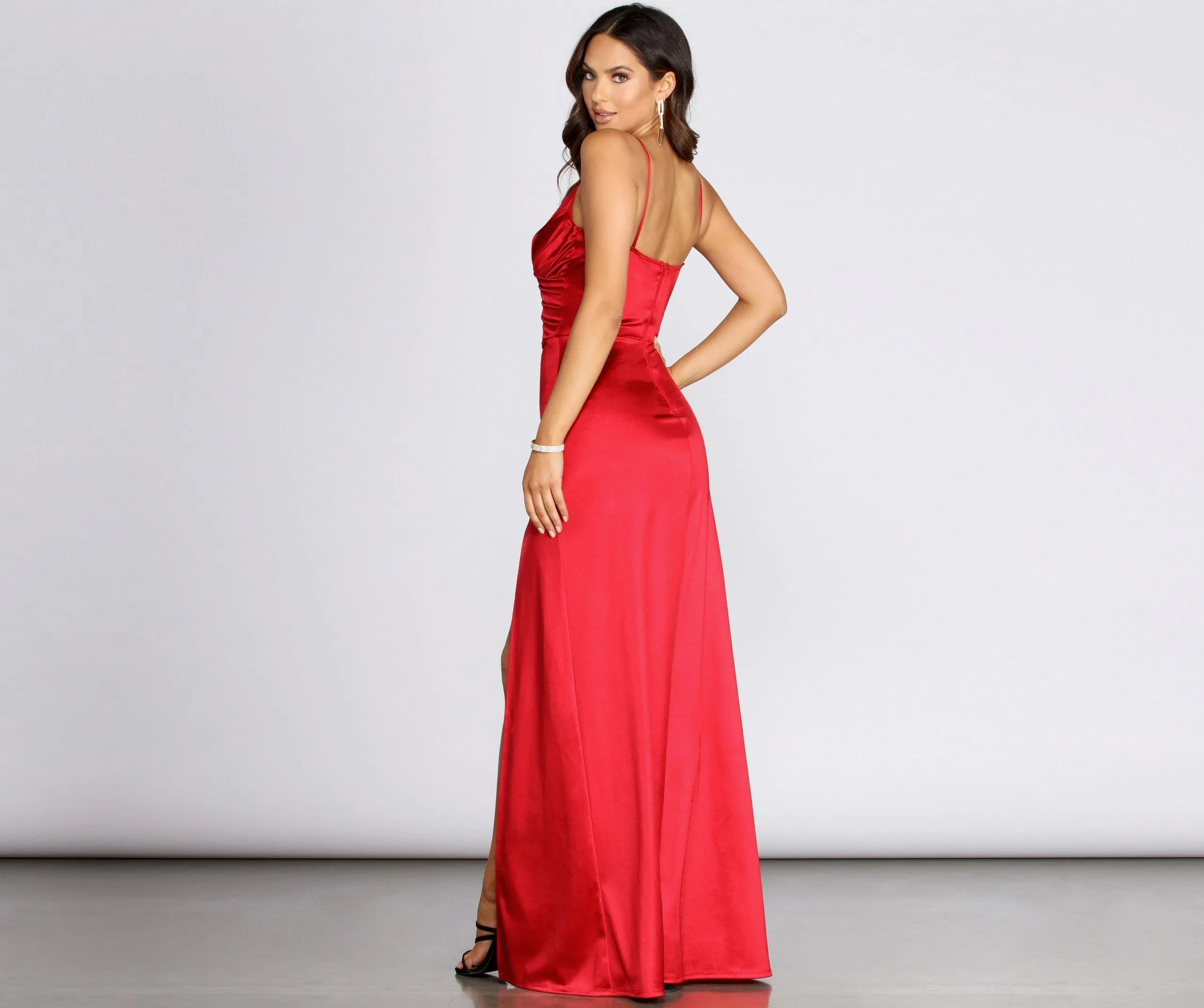 Amelia Formal High Charming Slit Satin Dress