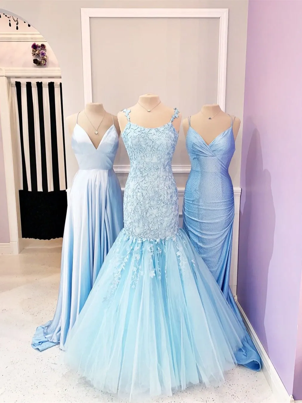 Appliqued Mermaid Prom Dresses Tulle Evening Gowns PD460
