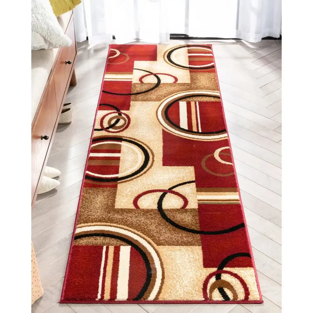 Arcs & Shapes Red Modern Rug